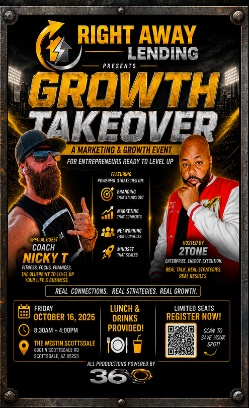 Growth Takeover 2026 event poster featuring Coach Nicky T and 2Tone